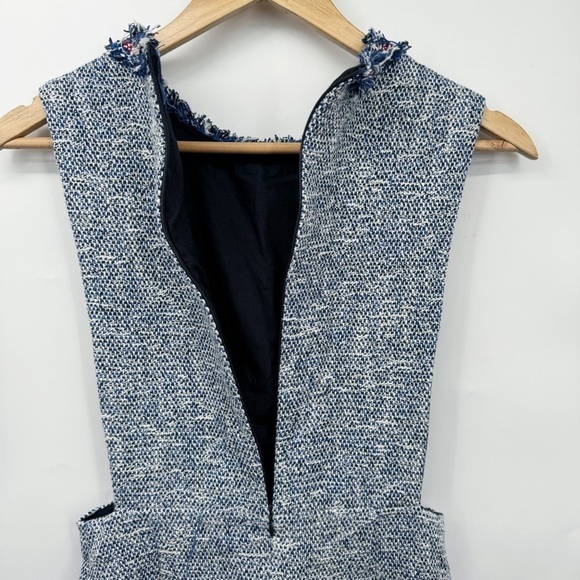 Zara Blue Tweed Pinafore Dress Women’s XS Retro Style Apron Dress Fray Hem - Picture 5 of 13